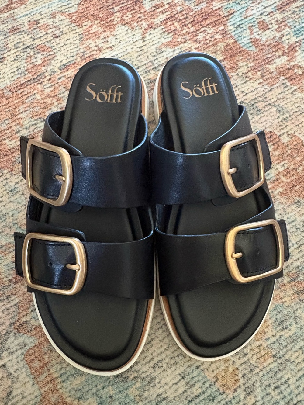 Sofft brand Black Double-Buckle Slide Sandals